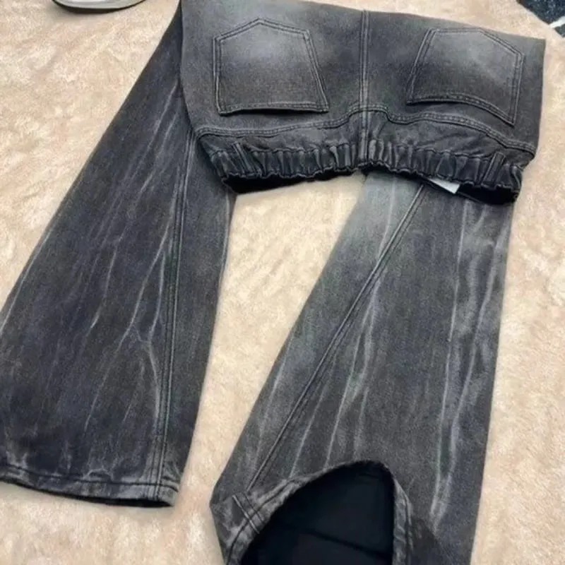 Mens Jeans Harajuku High Street Streetwear Lightning Cut Denim Pants Micro Flared Curved Fit High Waist Slim Straight Spring New — image 6