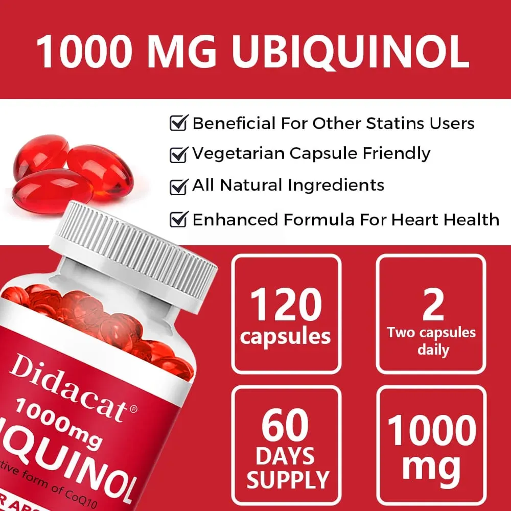 Ubiquinol CoQ10 Vegetable Softgels 1000mg Natural Antioxidant Supplement Cardiovascular Skin & Energy Wellness Support — image 5