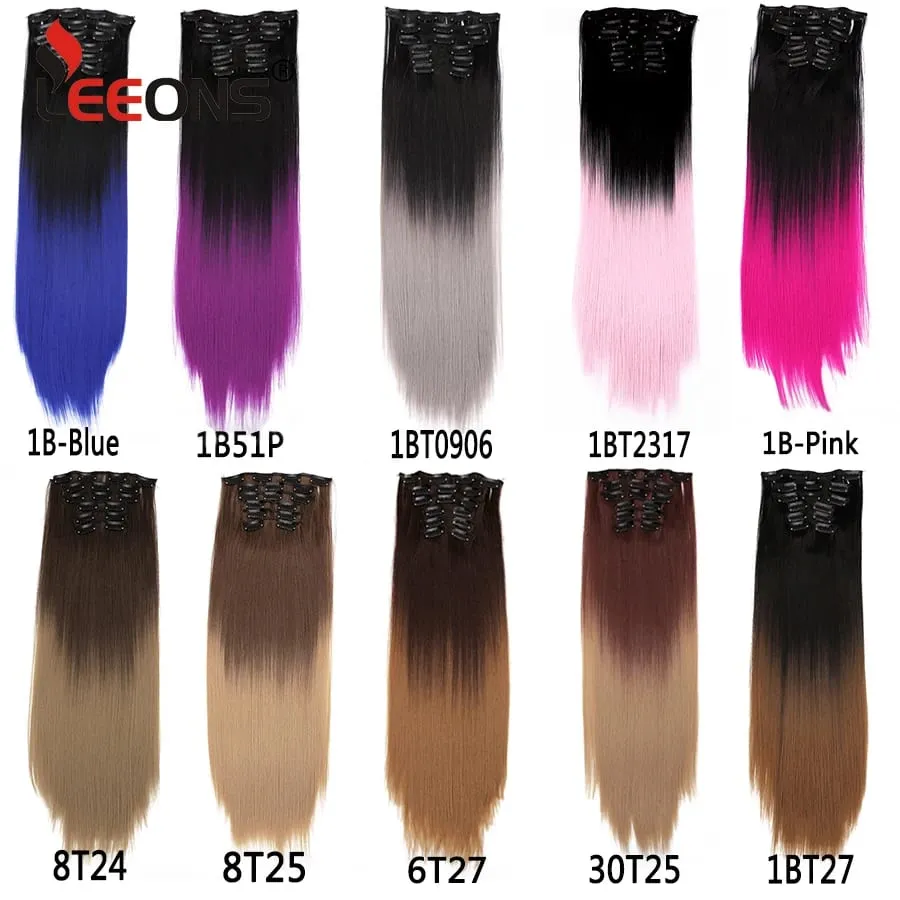 Black Clip In Extensions Straight 22" Long Synthetic Thick Clips On Hair Piece For Women 6Pcs/Set Curly Full Head Weddings Daily — image 2