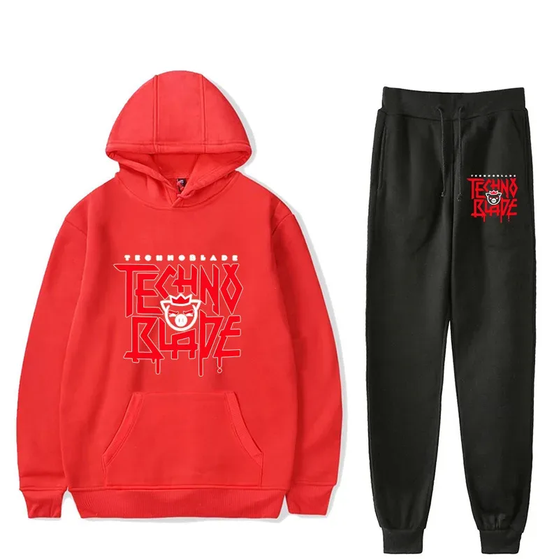 Harajuku Comfortable technoblade Print Sweatshirt Sweatpants Suit Men/Women Hoodies+ Trousers Suit Cute 2 Piece Set Clothes — image 27