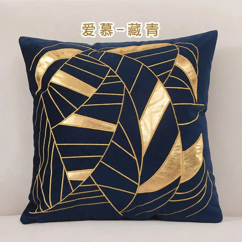 Luxury Blue Velvet Bronzing Cushion Cover 45x45cm Soft Decorative Throw Pillow Case for Bedroom Home