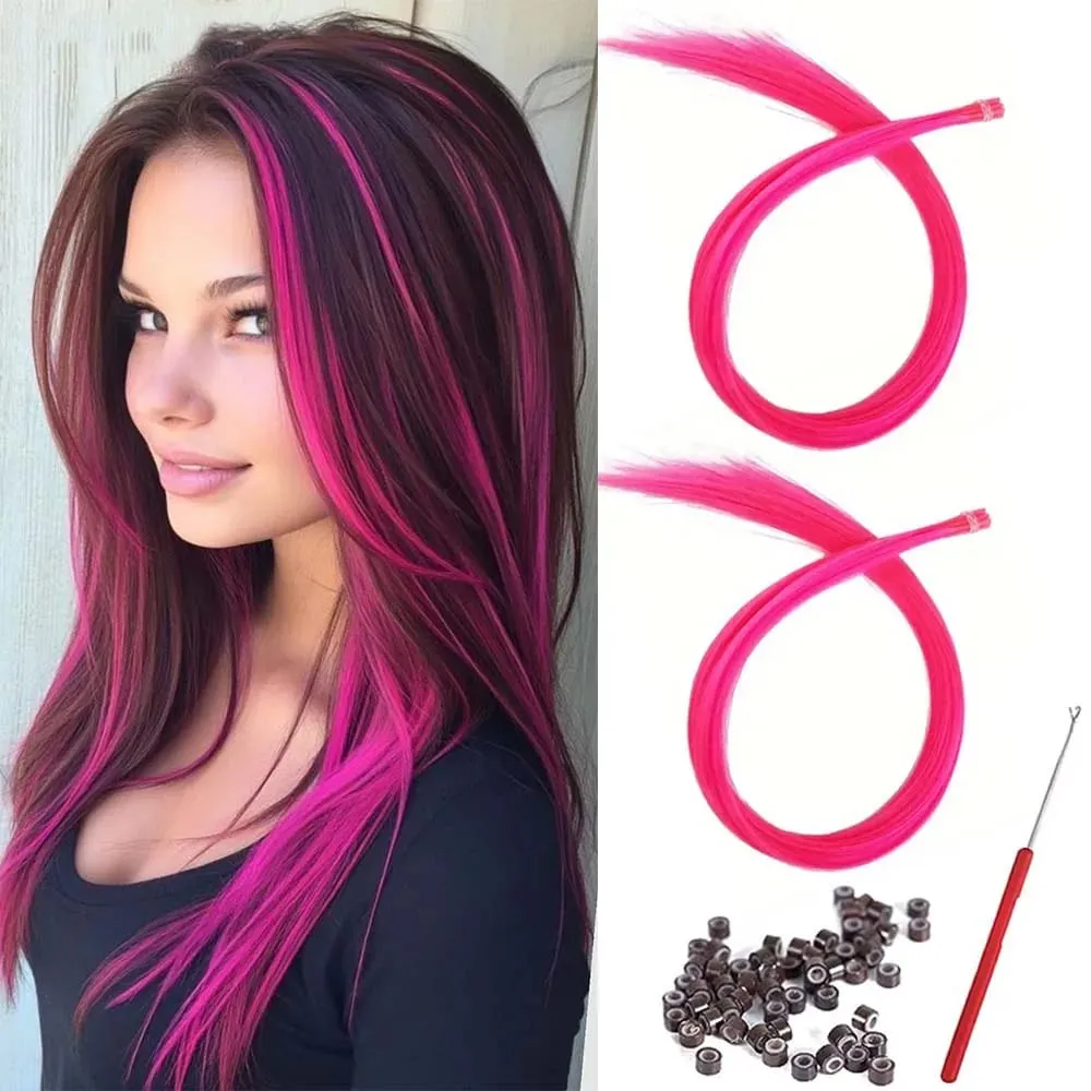 20 Strands Synthetic I-Tip Fusion Hair Extensions Party Colors 16" Straight Heat Resistant Highlight Feather Hairpieces Festival — image 13