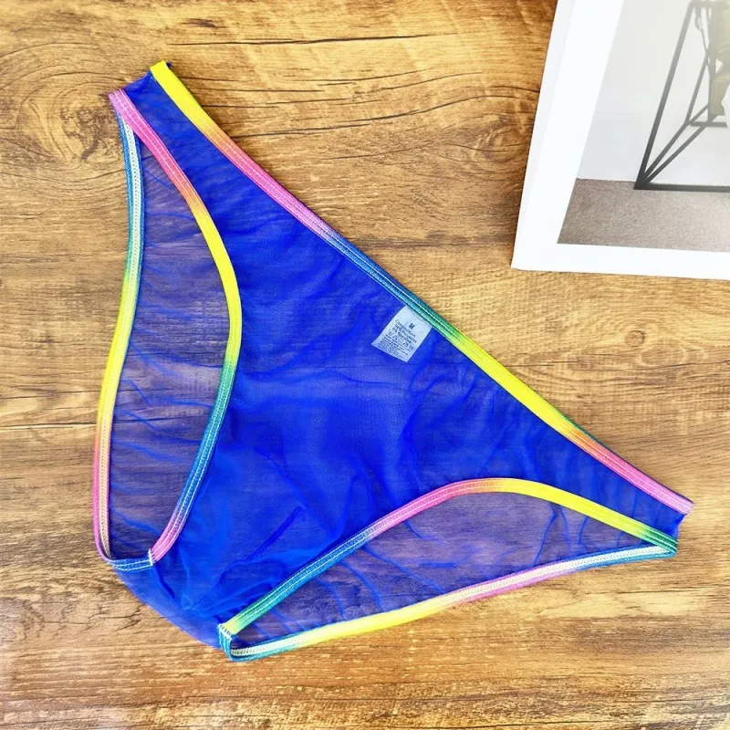 Färgglada Låg midja U konvexa underkläder Herr Sexiga Gauze-trosor Ultratunna Sheer Mesh Transparenta Kalsonger
