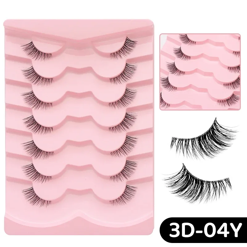 7 Pairs Natural Lashes Wispy Half Clear Band Strip Lashes False Eyelashes Soft Fluffy Lightweight Eye Lashes Makeup