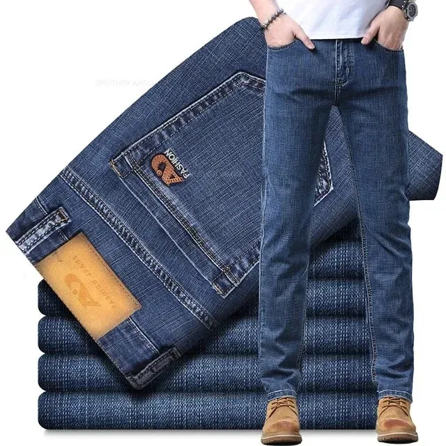 2026 Spring Summer Men's Slim Jeans Stylish Casual Stretch Fabric Denim Pants Classic Trousers Smoke Gray Plus Size 40 — image 3