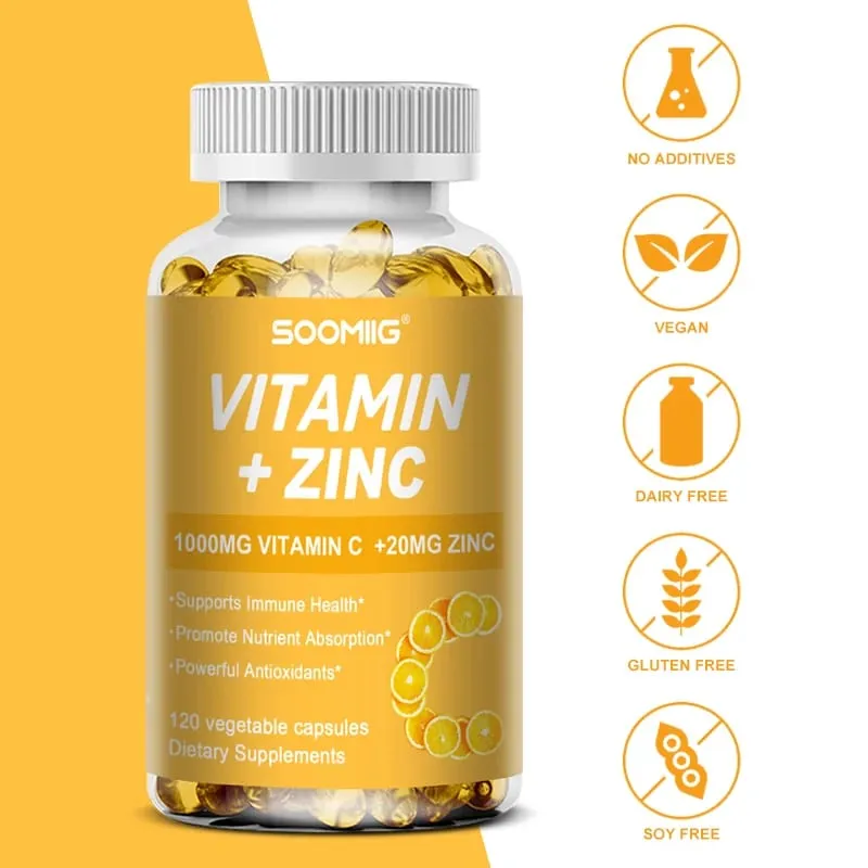 Soomiig Vitamin C with Zinc Capsules Vitamin C 1000MG Zinc 20 Mg for Immune Support Powerful Antioxidant & Energy Production — image 4