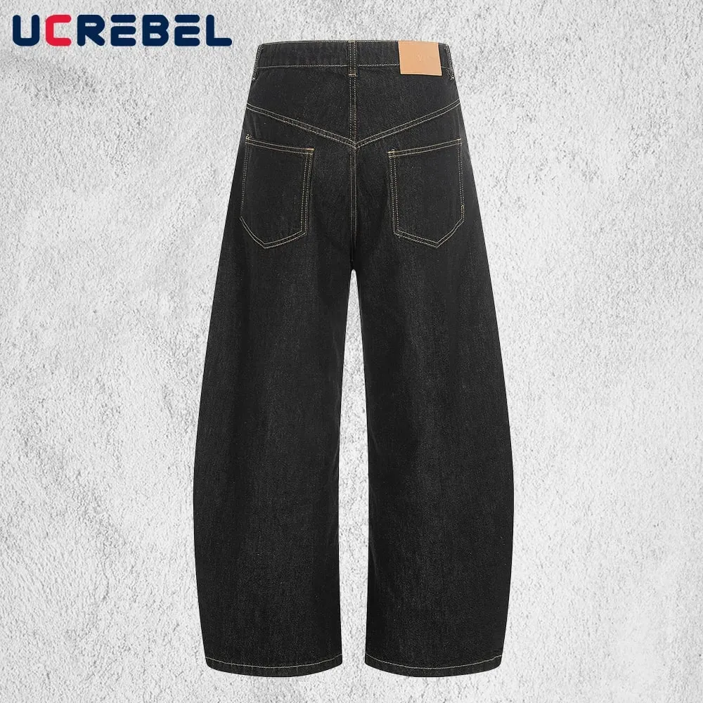 Airplane Buckle Jeans Mens High Street Wide Leg Baggy Denim Pants Man — image 2