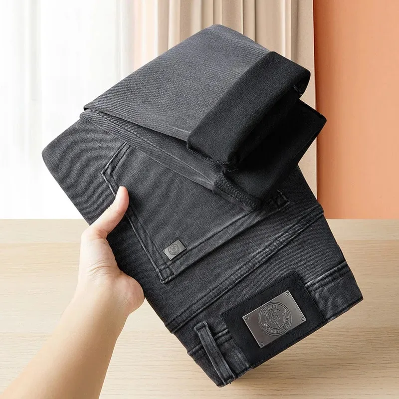 Jeans Abu-abu Mewah Ringan untuk Pria 2024 Musim Gugur dan Musim Dingin Kesederhanaan Modis Semua Pertandingan Slim-Fit Celana Panjang Kasual High-End — image 3