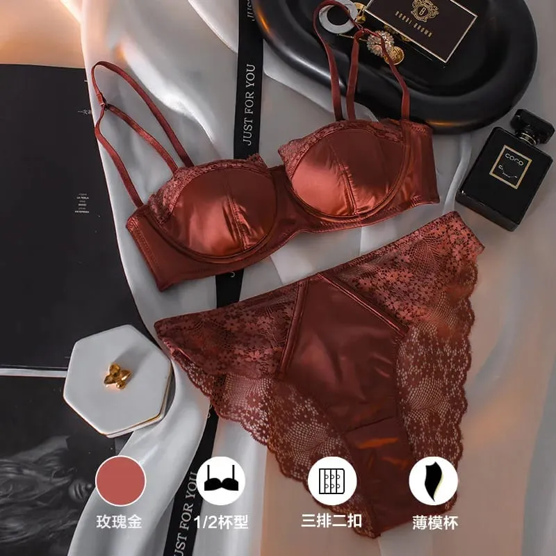Sexy French Half Cup Invisible Bra Set Soft Underwire Minimizer Push Up Lingerie Set S-XL Comfort Breathable Anti Sag Stylish — image 8
