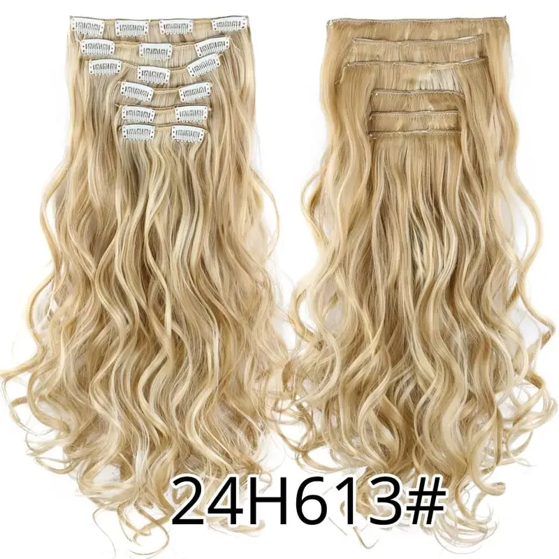 Black Clip In Extensions Straight 22" Long Synthetic Thick Clips On Hair Piece For Women 6Pcs/Set Curly Full Head Weddings Daily — image 48