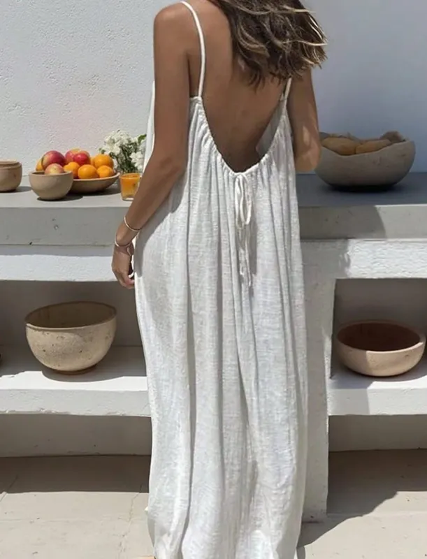 Backless Cami Dresses Open Back Lounge Dress Spaghetti Strap Sleeveless House Dress Long Sundress Holiday Beach Wear — image 11