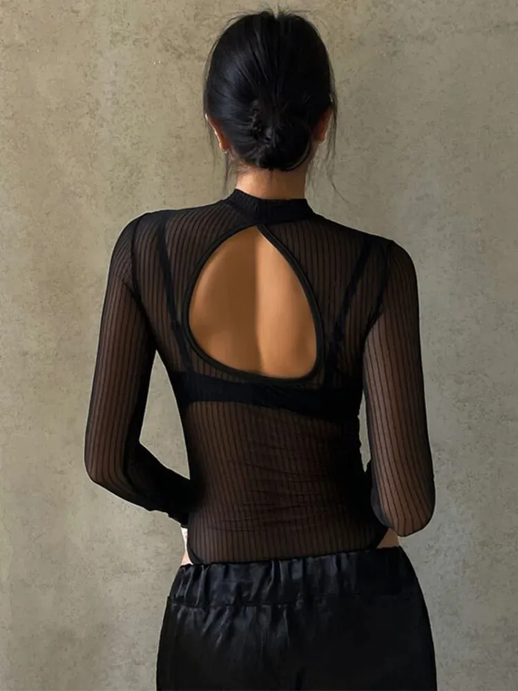 2025 Spring New Cross border Sexy Bareback Nightclub Mesh Transparent Bottom jumpsuit for Foreign Trade — image 4