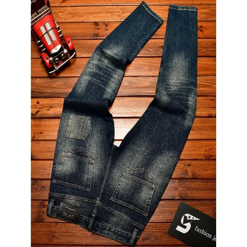 Y2K Street Fashion Designer Men Jeans High Quality Retro Blue Stretch Slim Fit Ripped Jeans Men Brand Vintage Denim Pants — image 4