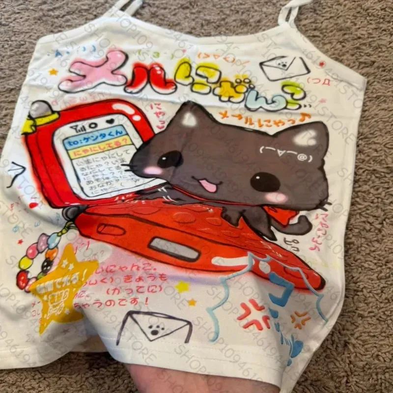 Y2K Manga Graphic Print Tank Top Women Summer Spaghetti Strap Cami Aesthetic Slim Fit Harajuku Streetwear Vest Tee — image 3