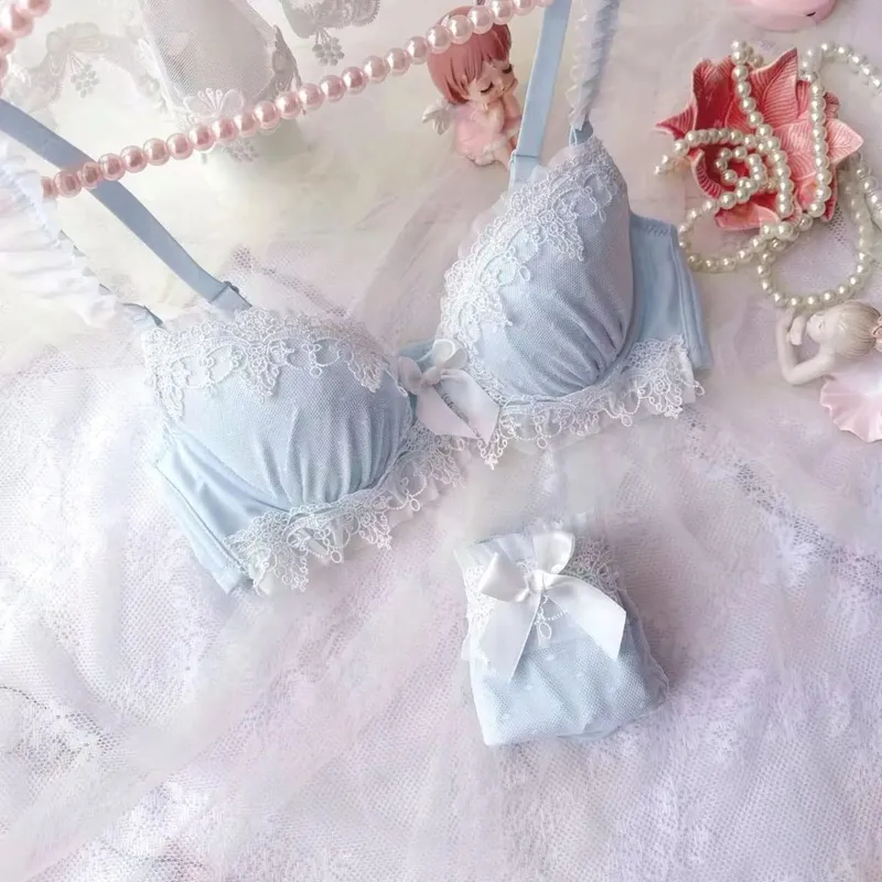 Bordado push up lingerie feminina copos finos estilo universitário estudante sutiãs meninas bonito reunido sexy conjunto de sutiã