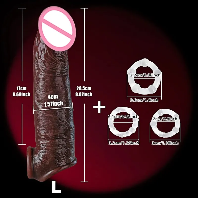 Preservativo realista de pênis de 8 polegadas, brinquedos sexuais para homens, preservativo de silicone reutilizável, extensor de pênis, casais masculinos, brinquedos adultos — image 14