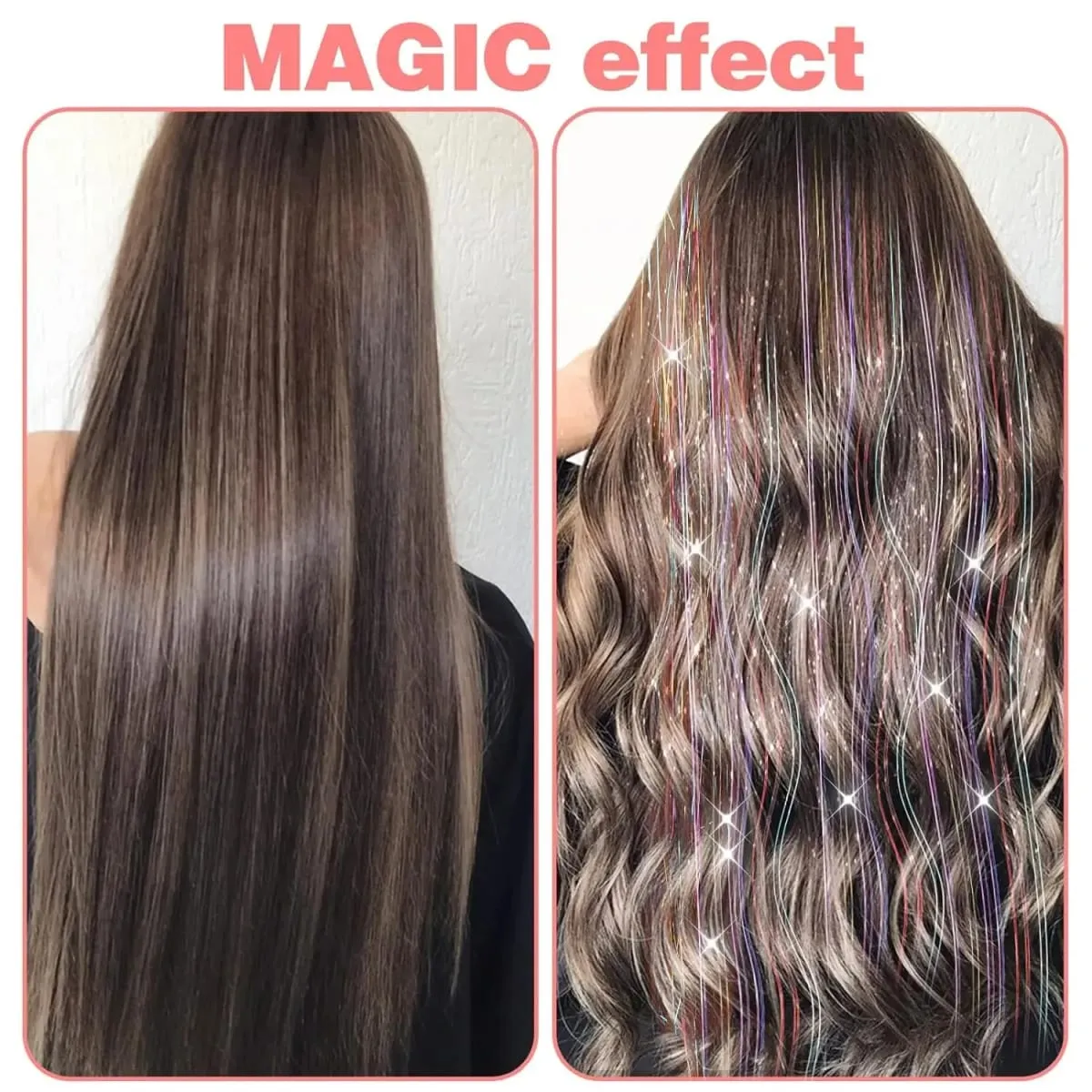 6Pcs Hair Tinsel Clip in Hair Extensions 20 Inch Synthetic Colorful Shiny Sparkle Glitter Tinsel Hair for Women Girls Cosplay — image 6
