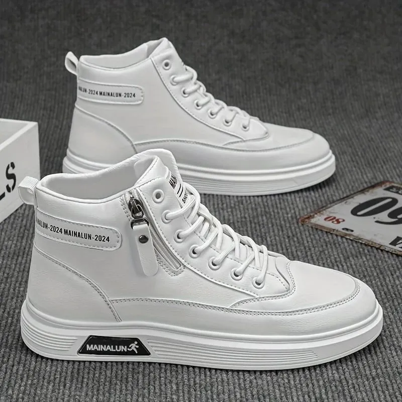 High-Top Sneakers for Men Designed for All Seasons Featuring a Non-Slip PU Sole And a White Laceless Design Suitable for Urban — image 3