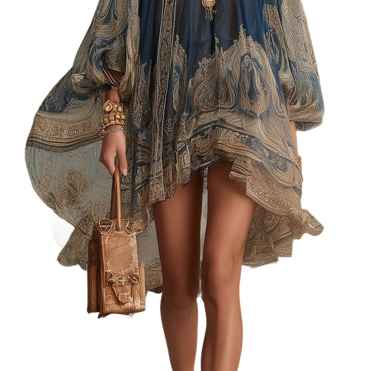 2026 New European and American Turtleneck Printed Chiffon Dress Loose Vacation Style Shawl Long-Sleeved Women's Dress — image 5