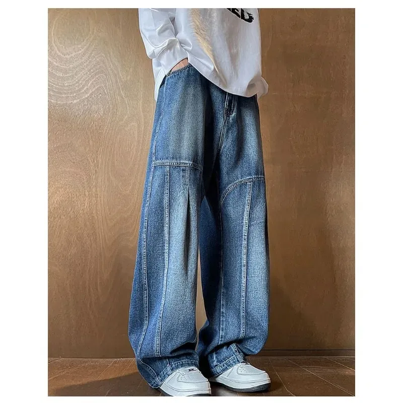 Men's Jeans Man Pants Spring American Retro Patchwork Comfortable Big Size Loose Denim Pants Plus Size Bottoms Stylish Casual — image 2