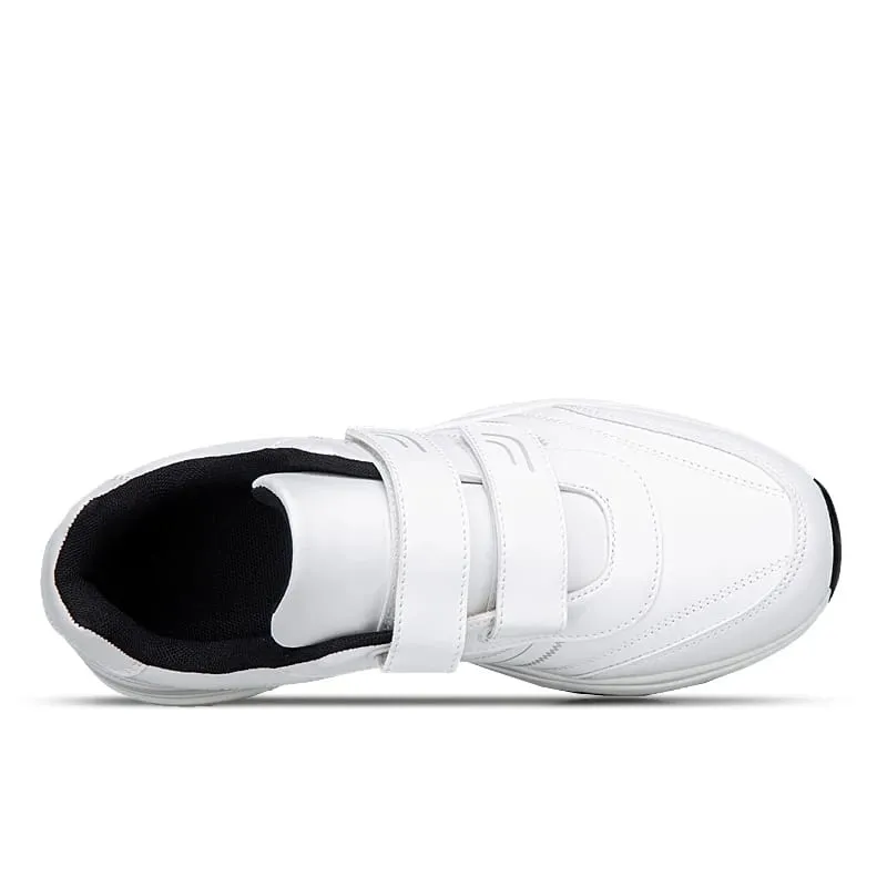 Men's Adjustable Hook And Loop Leather Sneakers Pure Black Casual Sports Shoes Big Size 47 48 Elderly Walking Shoes — image 7