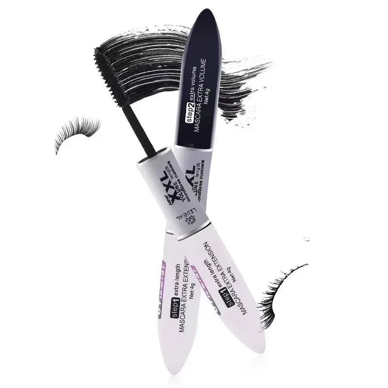 Ultra Black Double-Ended Mascara Fiber Lengthening And Volumizing Long-Lasting Eye Makeup with Black And White Brush Heads