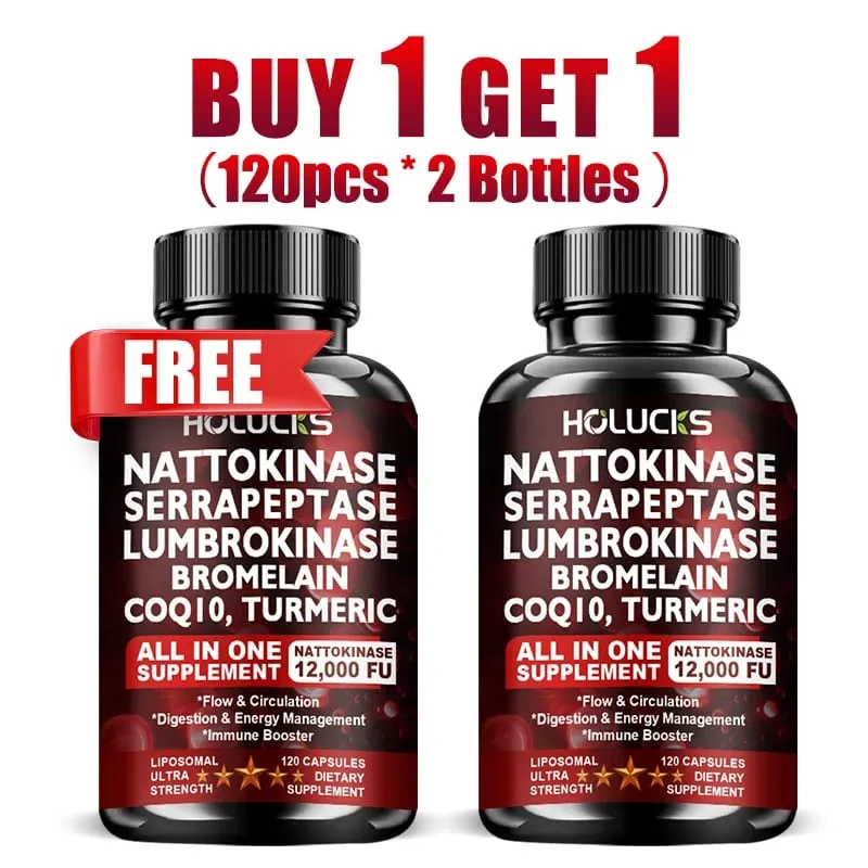 13-in-1 Nattokinase Supplement with Serrapeptase Support Circulation Blood Flow Heart & Cardiovascular Health Digestive Aid