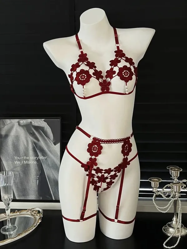 3Pcs/Set Pearl Sexy Bra Set Women Bralette Girls Pearl Underwear Thong Erotic Open Sleepwear Transparent Bras Lingerie Sets — image 7