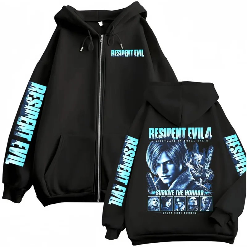 Resident Evil Requiem Zip Up Hoodies Leon Kennedy Horror Game Zipper Hoodie Panlalaking Babae Harajuku Classic Jacket Sweatshirt Coats — image 1