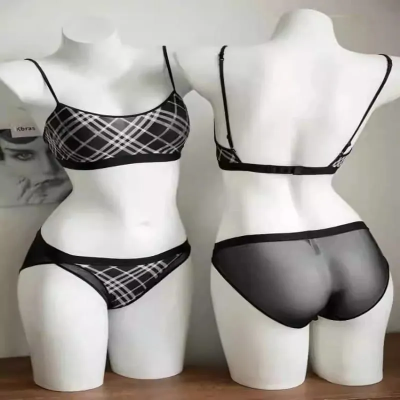 Women American Retro Plaid Intimates Set Thin Push Up Bra Anti Sagging Armpit Fat Support Comfort Everyday Wear — image 4