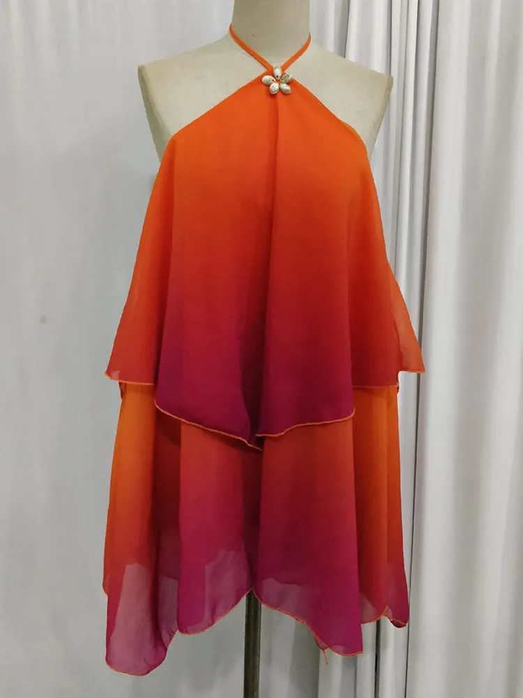 Mozision gradiente halter sem costas sexy mini vestido feminino elegante malha zíper fora do ombro sem mangas vestidos de festa do clube — image 6