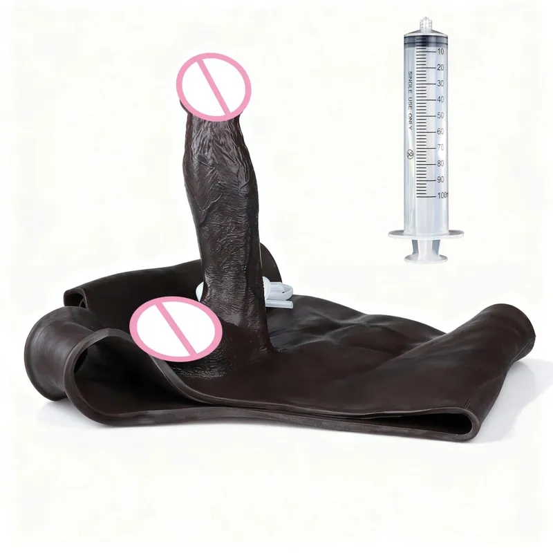 Black Nude Strapon Malaking Makatotohanang Ejaculation Dildo Silicone Squirting Panties Na May Simulated Solid Penis Sex Toy Para sa mga Babae — image 31