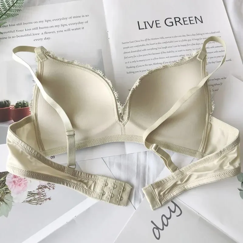 Solid Color Glossy Lingerie Set Triangle Cup Bra & Panty Set Comfortable Non-Steel Ring Push Up Underwear — image 5