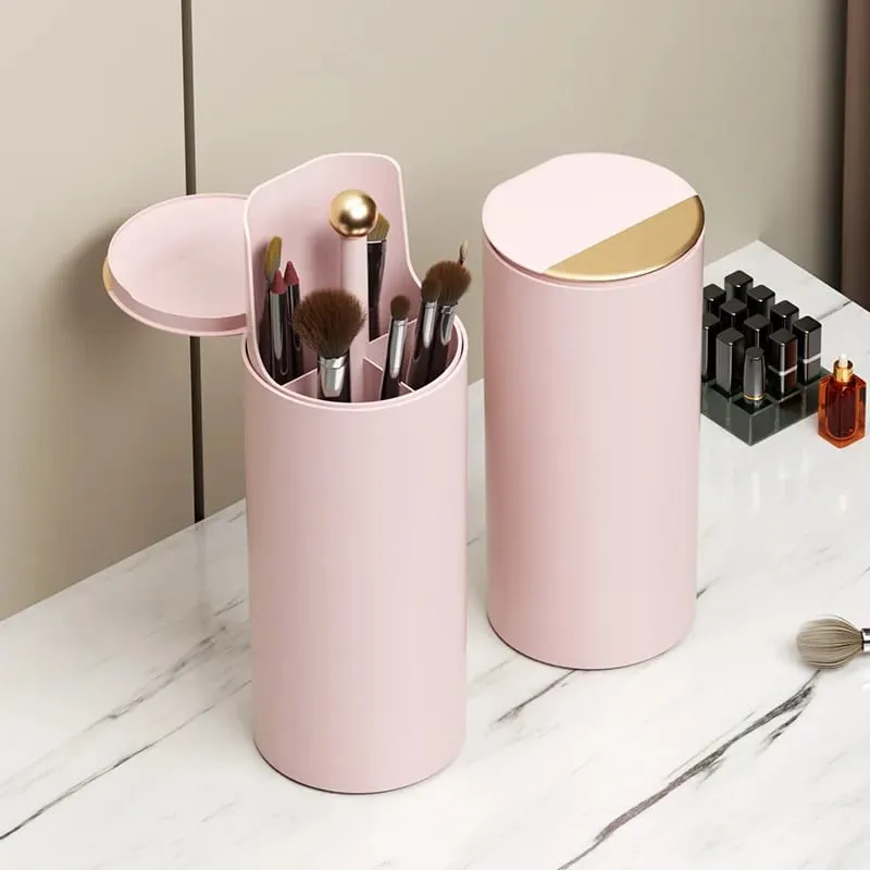 Makeup Brush Storage Cylinder Press-to-Open Automatic Lift Dustproof Lid Large Capacity for Eyebrow Pencils and Makeup Brushes — image 1
