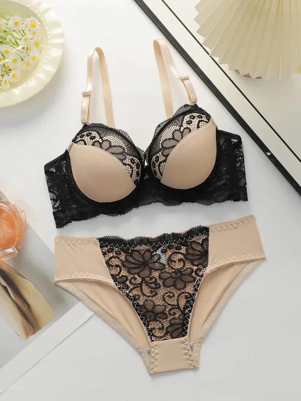Women's sexy embroidered lace lingerie set with steel ring gathering push up daily casual close fitting bra set B2076