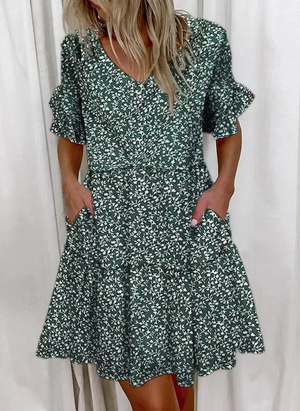 Vestido de verão feminino casual com decote em v manga curta manga borboleta floral folha carta impressão mini vestidos ysx9032 — image 13