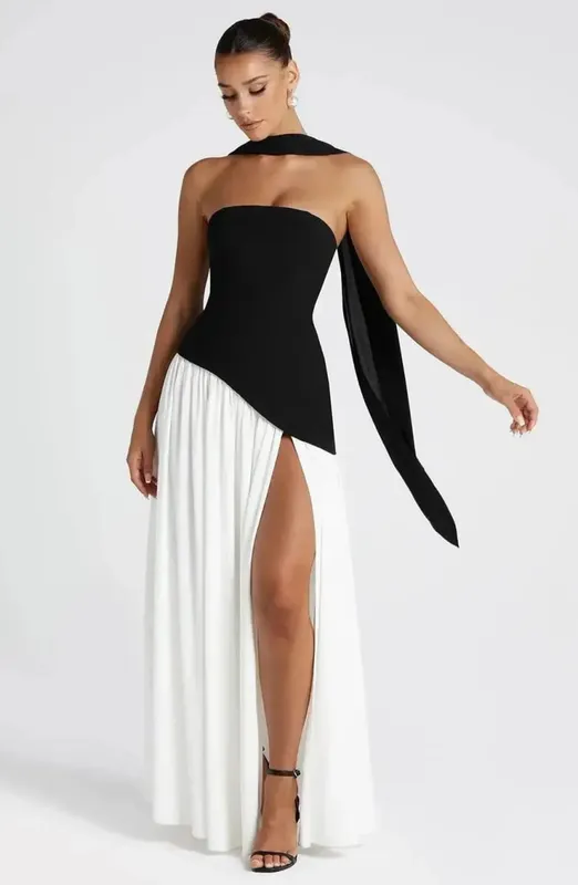 Solid Gesplitst Lint Maxi Jurk Vrouwen Elegante Strapless Mouwloze Slit Lange Jurken 2025 Nieuwe Zomer Vakantie Party Lady Vestidos — image 10