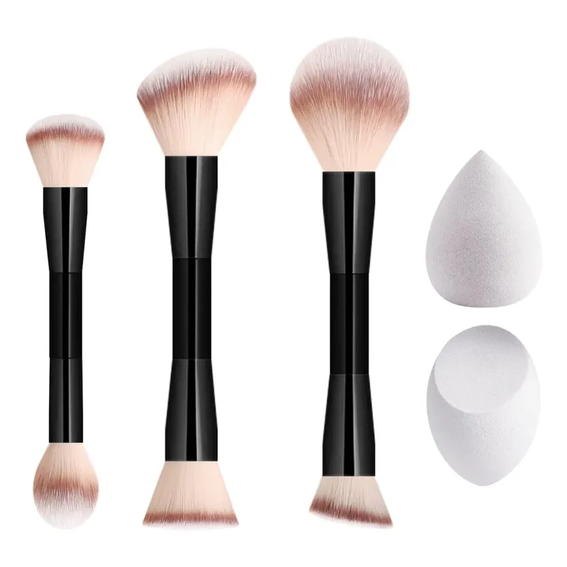 5Pcs Makeup Tool Set 3 Double Ended Brushes 2 Beauty Sponges For Foundation Blush Contour Face Cosmetic Kit — image 8