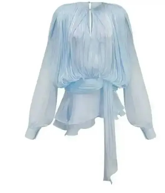 2026 nova moda verão roupas femininas em torno do pescoço lanterna mangas cetim vestido curto com shorts sob duas peças conjunto — image 8