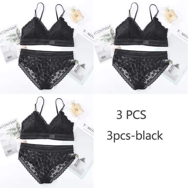 3 Piece Set Bra Sexy Lace Beauty Back Suit Underwear Magtipon ng Seamless Pambabaeng Kasuotang Panty Kumportableng Lingerie — image 15