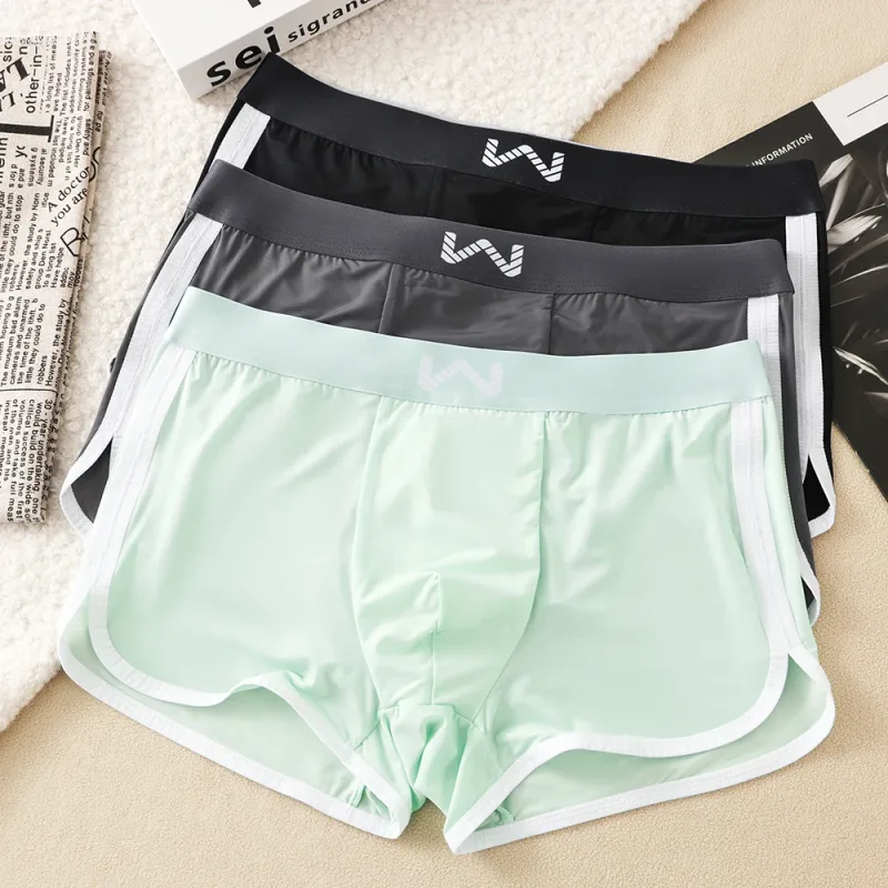 3 unidades/pacote de seda gelo respirável malha antibacteriana cuecas masculinas grande espaço bolsa calcinha alta cintura elástica boxer homme