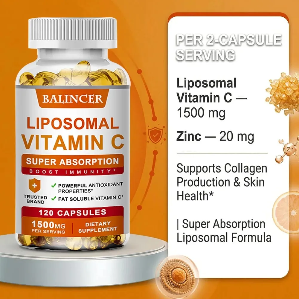리포솜 비타민 C 1500mg 고흡수성 지용성 아스코르브산 면역 지원 콜라겐 부스터 및 항산화 보충제 — image 3