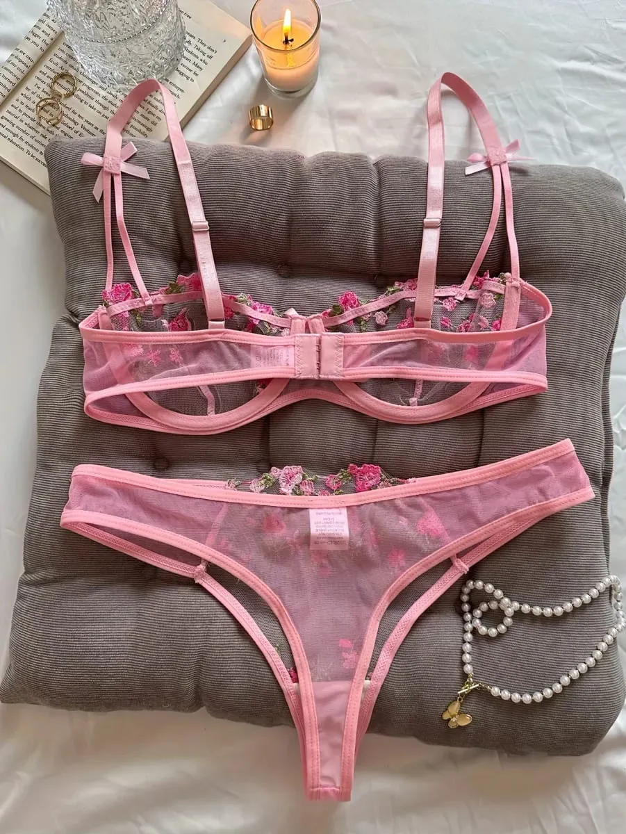 Lingerie feminina noite linda sexy feminina 2 peças floral bordado roupa interior lingerie erótica conjunto conjuntos de mujer — image 3