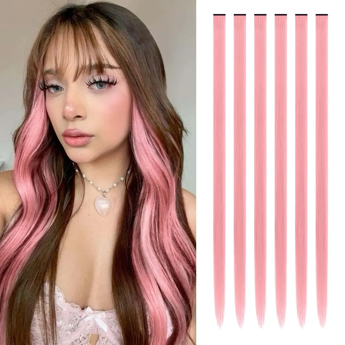 6 Pcs Clip Extensions Synthetic 24 Inch Colored Hair Extensions Party Highlights Long Straight Hairpieces for Women Kids Girl — image 24