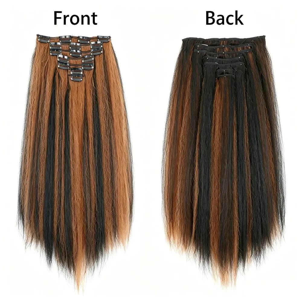 14-22icnh Synthetic Yaki Straight Clip In Hair Extensions For Women Black 7Pcs/Set Synthetic Extensions Hairpiece — image 3