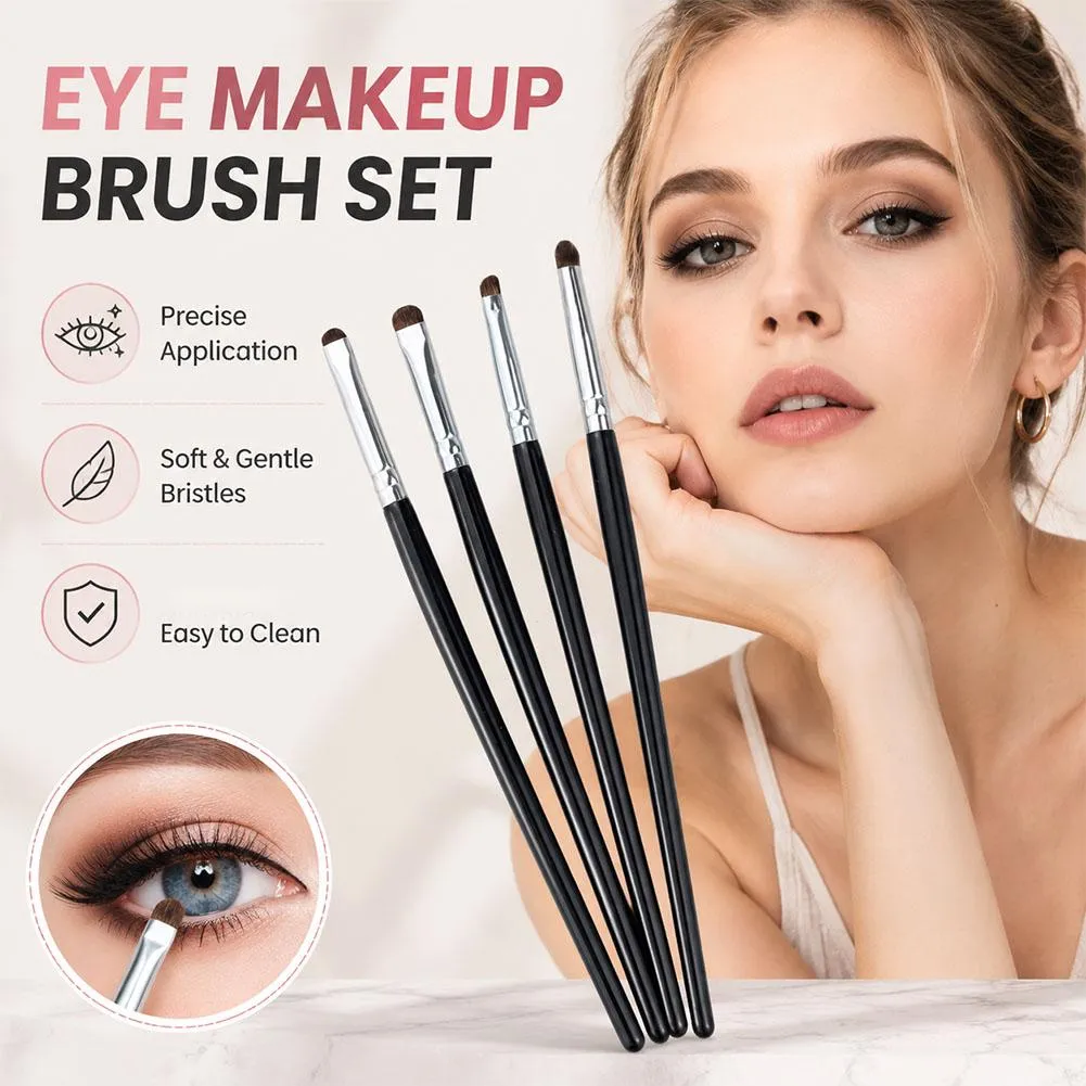 4Pcs Detail Eye Makeup Brush Set Soft Bristle Eyebrow Eyeliner Smudge Brushes for Eyeshadow Lying Silkworm/Brow Cosmetic Tools