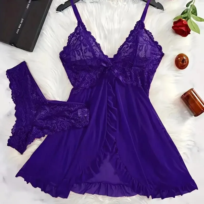 A Set Of Woman Underwear Nightgown Thong Sets Plus Size Suspender Lace Lingerie Sexy Accessories Erotic Bra Nightdress