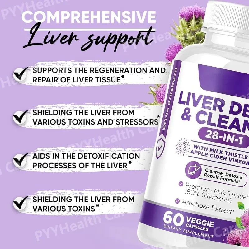 Mjölktistel 80 % Silymarin Kronärtskocka Äppelcidervinäger 28-i-1 Detox Rengör leverhjälp Formel Leverhälsotillskott Support — image 5