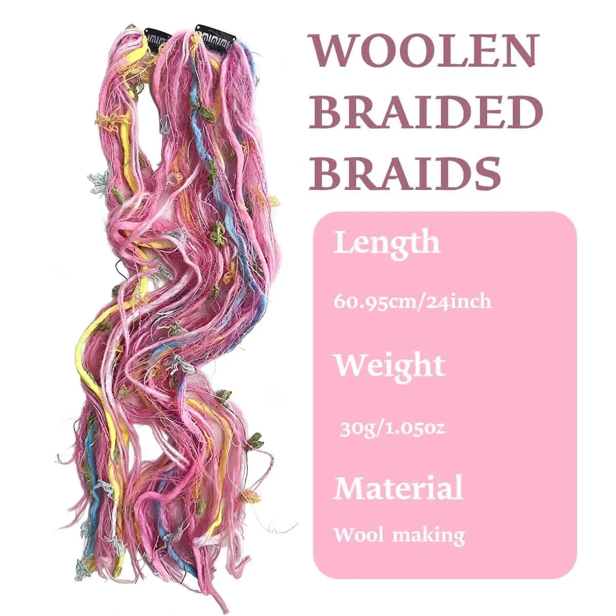 Synthetic Clip In Pastel Pink Macaron Faux Locs Hair Extensions Handmade Textured Straight With HairPieces For Women Daily Party — image 4