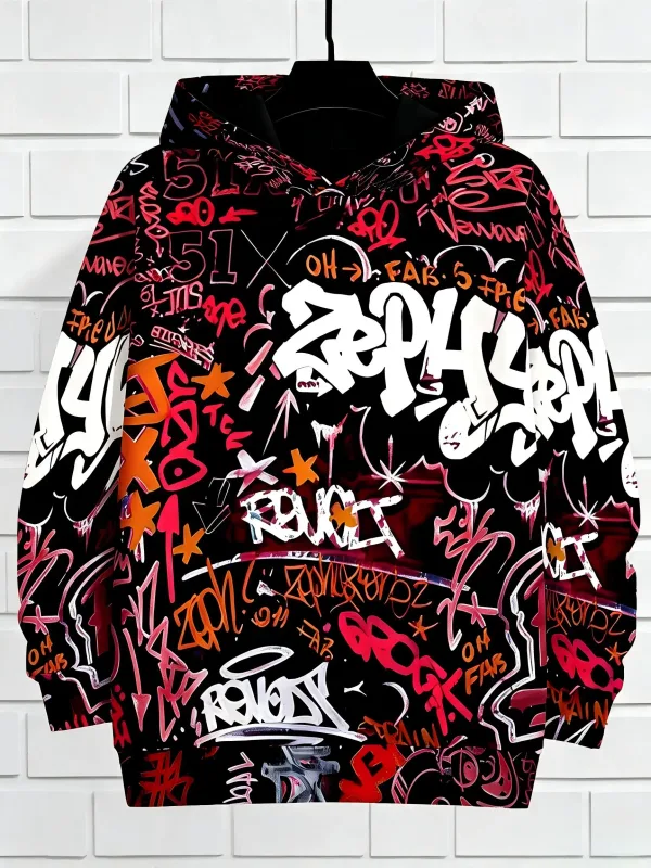 European at American Men's Autumn Gothic Letter Graffiti Print Soft and Comfortable Hooded Sweatshirt Outdoor Street Top — image 6